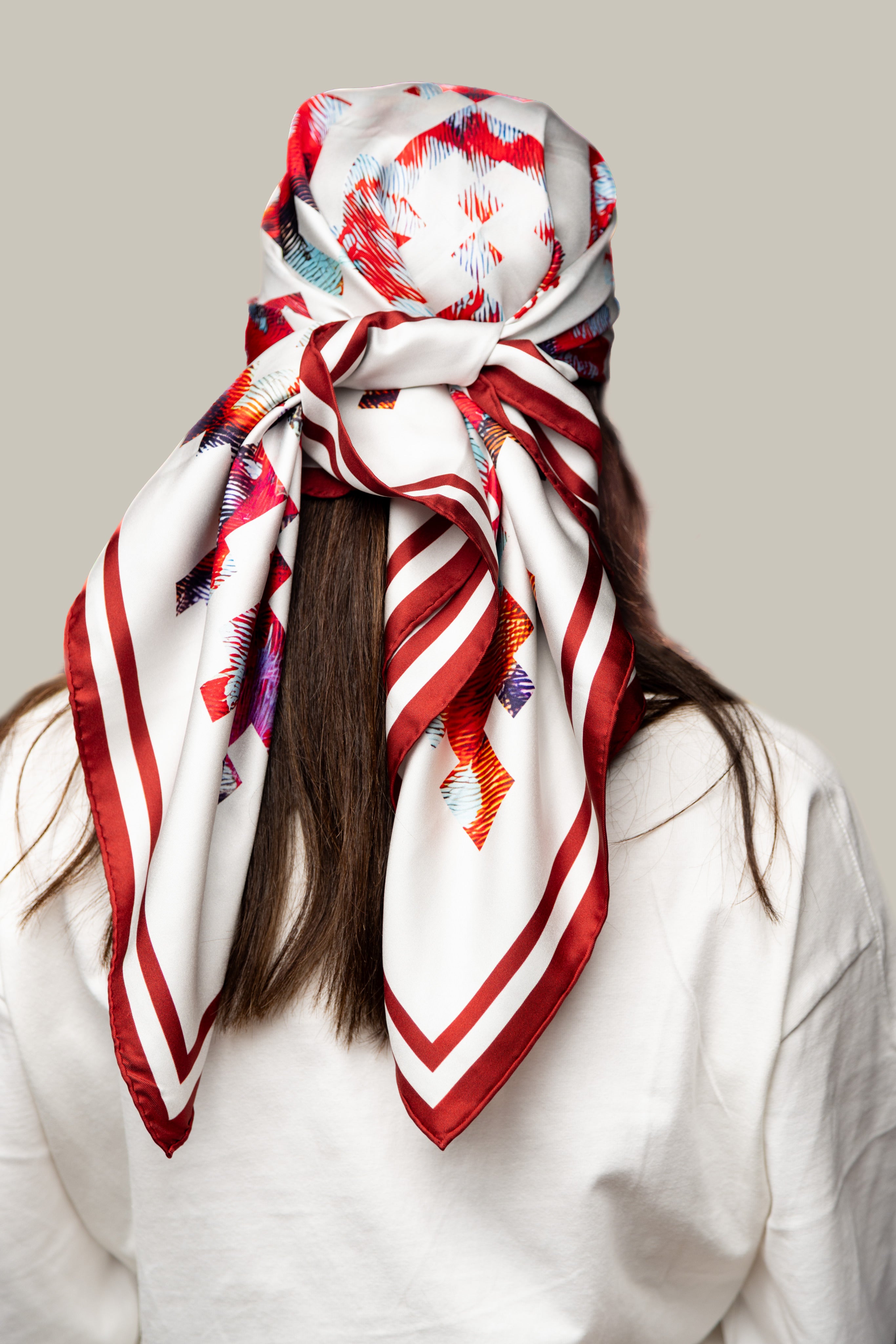 Red Kilim Silk Scarf (Marama)